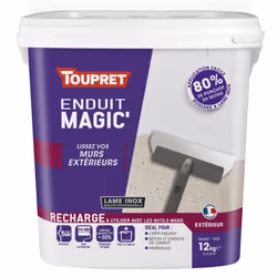 Description générale Enduit Magic Extérieur TOUPRET Recharge 12kg - MAGEX12 est un enduit conçu pour recouvrir facilement et  ...