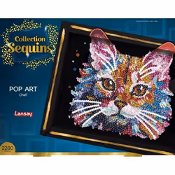 Kit loisir créatif - LANSAY - Collection Sequins - Pop art chat - Dès 14 ans