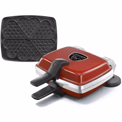 LAGRANGE Gaufrier Super 2 Antiadhesif - 1000W - 1 jeux de plaques : Gaufres coeur - Rouge