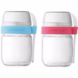 Lot de 2 pots en verre compartimentés Lagrange 440403 pour yaourts à emporter avec petite cuillère incluse.Pratique : pots en ...