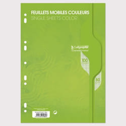 CALLIGRAPHE Feuilles simples couleur Vert perforées - 210 x 297 mm - 100 pages - Seyes papier Vélin Surfin 80 g avec encart
