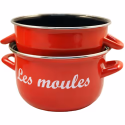 La marmite à moules 24 cm rouge en acier émaillé est parfaite pour cuire vos moules, les servir et les déguster de manière pr ...