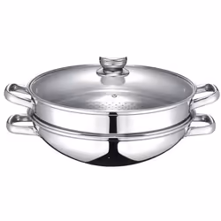 Wok  2-en-1 - BAUMALU - Tous feux dont induction - Couvercle verre - 32 cm