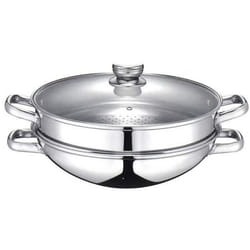 Wok  2-en-1 - BAUMALU - Tous feux dont induction - Couvercle verre - 32 cm