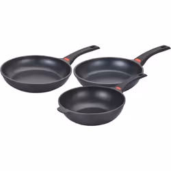 Set de 3 poêles - Tous feux dont induction - Baumalu - Fonte daluminium - Anti-adhésif - 3 pièces - Noir