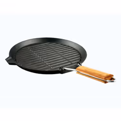 Le Grill rond en fonte de 25,5 cm avec manche rétractable de chez Baumalu est l'outil idéal pour une cuisine savoureuse et sa ...