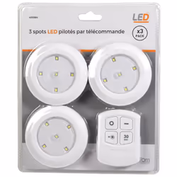 Description générale Ces spots LED sont équipés d'une télécommande pouvant être fixée au mur. Ils offrent deux variations d'i ...