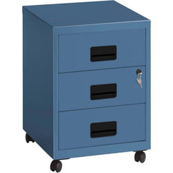 Caisson de rangement 3 tiroirs en acier sur roulettes Bleu