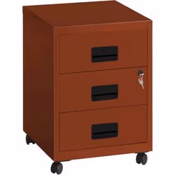 Caisson de rangement 3 tiroirs en acier sur roulettes Terracotta