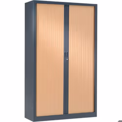 Armoire de bureau portes à rideaux 3 étagères anthracite hêtre