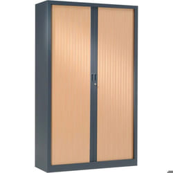 Armoire de bureau portes à rideaux 3 étagères anthracite hêtre