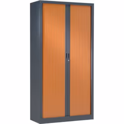 Armoire de bureau portes à rideaux 3 étagères anthracite merisier