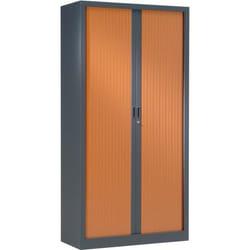 Armoire de bureau portes à rideaux 3 étagères anthracite merisier