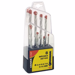 COGEX - Lot de 8 mèches béton - Diamètre 3 à 10mm - Métal