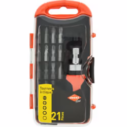 Coffret tournevis cliquet + 20 embouts Utilisez la force du cliquet pour visser et dévisser sans difficultés. Ce Coffret tour ...