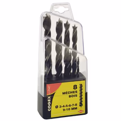 Mèches bois COGEX - Lot de 8 - Diamètre 3 à 10mm - Métal