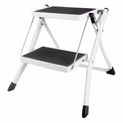 Tabouret marche-pied pliable COGEX 2 niveaux noir & blanc - anti-dérapant - capacité 150kg