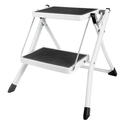 Tabouret marche-pied pliable COGEX 2 niveaux noir & blanc - anti-dérapant - capacité 150kg
