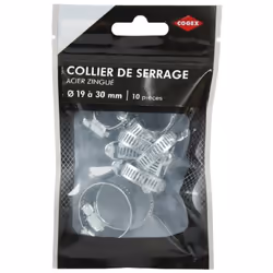 Colliers de serrage acier zingue - D 19 a 30 mm - 10 pcs COGEX Colliers de serrage acier zingue - ø 19 a 30 mm - 10 pcs Génér ...