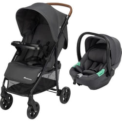 BEBECONFORT MISTY DUO Poussette duo siège auto Gr0+ R129 grand panier0 à 4 ans0 à 22 kgadaptateurs Mineral Graphite
