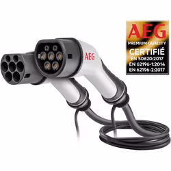 Câble de charge véhicules électriques & hybrides - AEG - Type 2 - Câble triphasé 32A 480V AC - Jusqu à 22Kw - Longueur : 5m