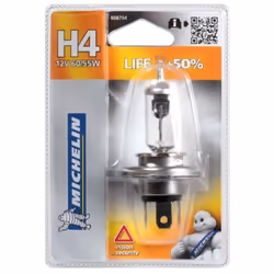 Life +50% 1 H4 12V 60/55W 1 ampoule H4 12V LIFE+50%.P43t - 60/55W La technologie Michelin Life+50% augmente la durée de vie d ...