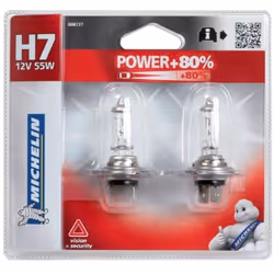 Power +80% 2 H7 12V 55W 2 ampoules H7 12V POWER+80%. Px26d - 55W La technologie Michelin Power+80% offre 80% de luminosité su ...