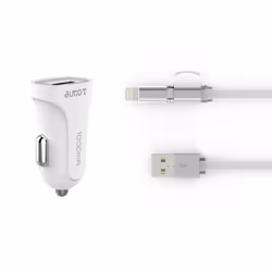 Auto-T Prise 12/24v+cable 2en1, Auto, Allume-cigare, 12 V, 2 A, Blanc