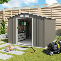 Trigano - Abri de jardin métal gris/vert 7,30 m² + kit d'ancrage
