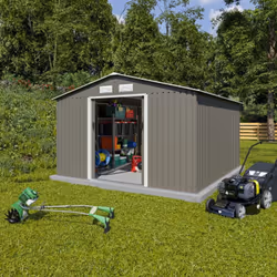 Description générale Optez pour la durabilité avec cet abri de jardin en métal gris/vert, idéal pour vos besoins de stockage  ...