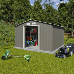 Trigano - Abri de jardin métal gris/vert 10,91 m² + kit d'ancrage