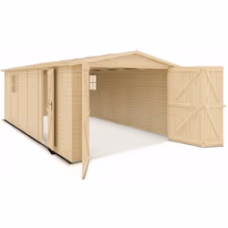 Description générale Transformez votre espace extérieur avec notre Garage en Bois Brut de 18 m² , alliant fonctionnalité et e ...