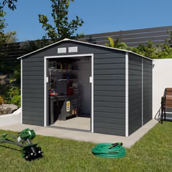 Abri de Jardin en Métal Anthracite 6,5 m² + Kit d'Ancrage Introduisez une touche de modernité dans votre jardin avec notre ab ...