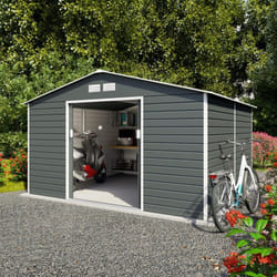 Abri de jardin métal anthracite 10,20 m² + kit d'ancrage