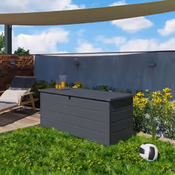 Coffre de rangement de 780 litres utilisable en intérieur comme dans un jardin. Traité anti-UV. Résine haute qualité.