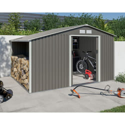 Abri métal gris châtaigne avec bûcher 8,13 m² + kit d'ancrage