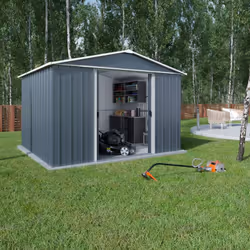 Abri de jardin métal gris Yardmaster 8,12 m² + kit d'ancrage