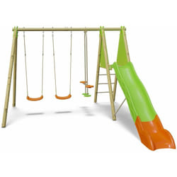 Balançoire en bois poutre métal Techwood optima Trigano 2,30 m avec toboggan