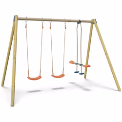 Techwood Harmonie Blou : Balançoire double et face à face Ce portique de jeu conçu pour les enfants inclut deux balançoires e ...
