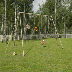 Portique ado/adulte 3,50 m, paire d'anneaux, trapèze, corde à noeuds
