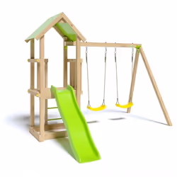 Aire de jeux EASY XPERIENCE, Plateforme 0,90m, bac a sable, toboggan 1,73m + extension portique 1,90m,2 balancoires