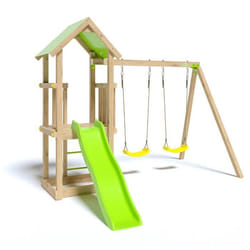 Aire de jeux EASY XPERIENCE, Plateforme 0,90m, bac a sable, toboggan 1,73m + extension portique 1,90m,2 balancoires
