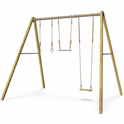 Balançoire Skyler en bois et métal pour 3 adultes - Avec trapèze, anneaux et balançoires Découvrez la balançoire Skyler, un m ...