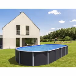 Kit Piscine hors sol acier TRIGANO Osmose - 640 x 395 x 132 cm - Ovale (Avec kit filtration tapis de sol + échelle de sécurit ...