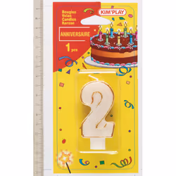 Kim'Play Bougie Chiffre 2, Cire, Blanc, 2 an(s), unisexe, À utiliser sous la surveillance d’un adulte, 180 mm