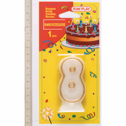 Kim'Play Bougie Chiffre 8, Cire, Blanc, 8 an(s), unisexe, À utiliser sous la surveillance d’un adulte, 180 mm