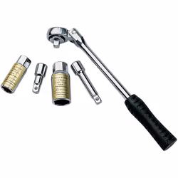 CARACTÉRISTIQUES TECHNIQUES • 2 douilles à bougie de 16 et 21 mm • 2 rallonges (1 grande et 1 petite) • 1 cliquet réversible  ...