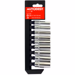 Description générale Jeu de 9 douilles longues à 6 pans, carré 1/4'', avec une longueur de 50 mm. Idéal pour une variété de t ...