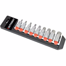 Description générale Jeu de 9 douilles-embouts 6 pans, compatibles avec un cliquet ou une barre de force ayant un carré d'ent ...