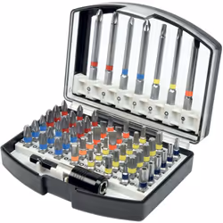 CARACTÉRISTIQUES TECHNIQUES : • Coffret de 55 embouts de vissage • Porte-embout fourni (magnétique 1/4" à verrouillage automa ...